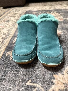 L.L. Bean Women's Teal Suede Slip-On Moccasin Slippers